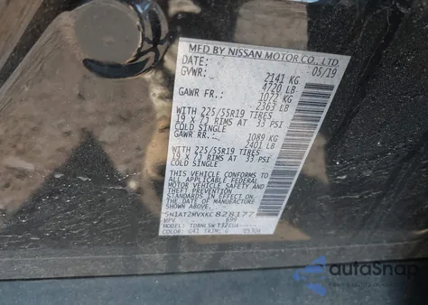 2019 Nissan Rogue Sl from USA, damaged, VIN 5N1AT2MVXKC828177